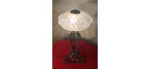 lampe fer forgé 1930 abat jour opaline clichy tres belle 39x