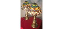 Paire lampe laiton ancienne Abat jour verre 44x21 vitrail st