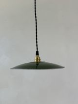 SUSPENSION ANCIENNE ATELIER INDUSTRIEL EMAILLEE VERTE 24 CM 