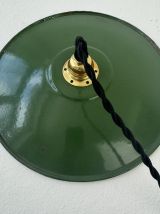 SUSPENSION ANCIENNE ATELIER INDUSTRIEL EMAILLEE VERTE 24 CM 