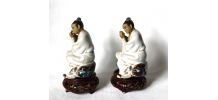 Lot de 2 joueurs de flute, musiciens asiatiques vintage