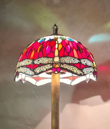 lampe ancienne bronze abat jour style tiffany pate de verre 