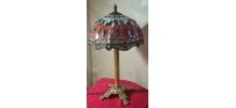 lampe ancienne bronze abat jour style tiffany pate de verre 