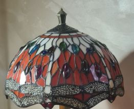 lampe ancienne bronze abat jour style tiffany pate de verre 