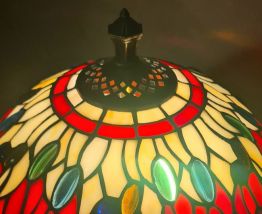 lampe ancienne bronze abat jour style tiffany pate de verre 
