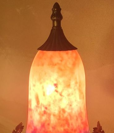 lampe bronze abat jour pate de verre signé eross de france n