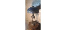 lampe bronze art nouveau 1900  abat jour verre vitrail 75x40