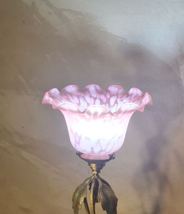 Lampe fer forgé patine bronze 1920 a 40 jolie tulipe pate de