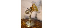 lampe1920 bronze et laiton a bascule et tulipe translucide e