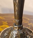 lampe bronze signé sr 1900 tulipe opaline jaune bordé de noi