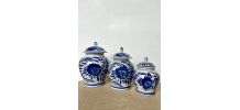 3 pots couverts céramique asiatique vintage