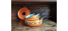 Lot de 3 casseroles et une sauteuse émaillée AUBECQ (années 
