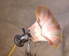 lampe de marine bronze nickelé art nouveau, tulipe opaline t