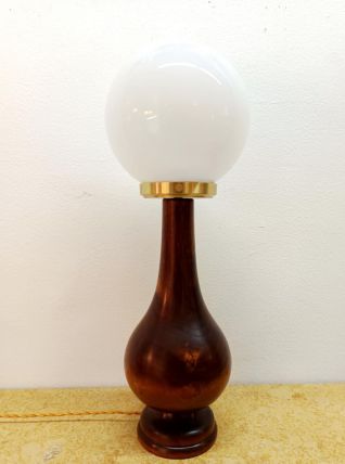 Lampe art déco bois et opaline 