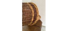 Panier rond en osier bicolore annees 80.