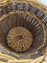 Panier rond en osier bicolore annees 80.
