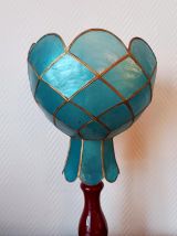 Lampe céramique et nacre bleu vintage 