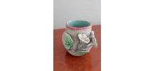 Ancien Petit Vase Barbotine décor Floral - Années 50/60
