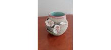 Ancien Petit Vase Barbotine décor Floral - Années 50/60
