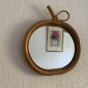 Miroir vintage 1960 pomme rotin osier bambou - 32 x 35 cm