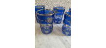 6 verres à thé marocains bleus et dorés.