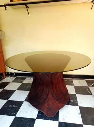 Table à manger marqueterie de rotin 