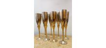 Service huit flûtes à champagne métal et laiton 1970 