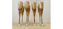 Service huit flûtes à champagne métal et laiton 1970 
