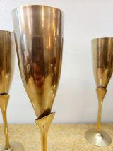 Service huit flûtes à champagne métal et laiton 1970 