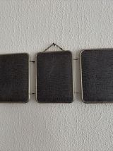 Miroir vintage 1960 triptyque barbier simili crocodile bleu 
