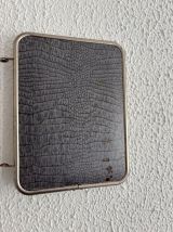 Miroir vintage 1960 triptyque barbier simili crocodile bleu 