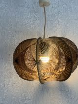 Suspension vintage 1960 scandinave lustre fil et bois - 30 x