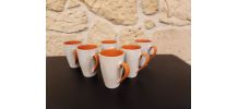 Lot 6 tasses orange et blanches – 10 cl – parfait état