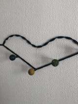 Portemanteau vintage 1960 coeur 5 patères boules bois - 60 c