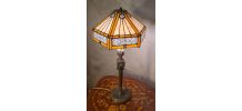 LAMPE pied bronze 19e et abat jour vitrail fait main souder 
