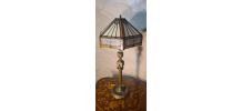 LAMPE pied bronze 19e et abat jour vitrail fait main souder 
