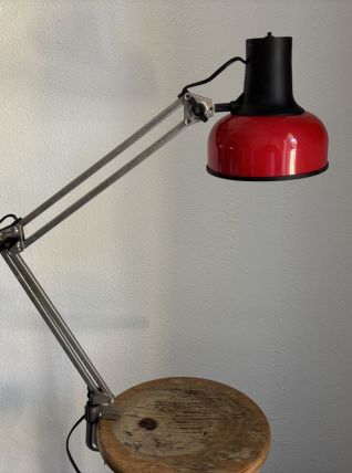 Lampe vintage 1970 architecte Lival P12 Finlande rouge acier