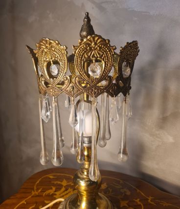 lampe1960 a 70s bronze et laiton a pampilles larmes de verre
