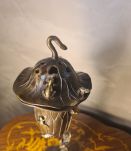 brule encens bronze art nouveau feuille, grenouille ciselé ,