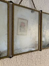Miroir vintage 1900 triptyque barbier Art Nouveau doré - 21 