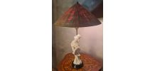  lampe geisha porcelaine blanche 1950  abat jour paille de r