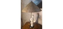  lampe geisha porcelaine blanche 1950  abat jour paille de r
