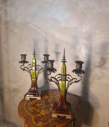 paire de chandelier autrichien antique en bronze, style Art 