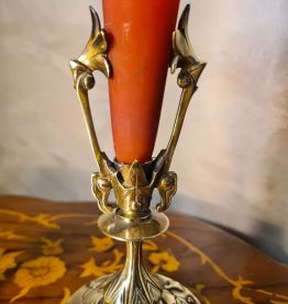 paire vase bronze et pate de verre art nouveau bouquetiere ,