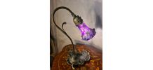 lampe fonte acier patiné bronze et tulipe peint 38x24 style 