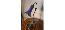 lampe fonte acier patiné bronze et tulipe peint 38x24 style 