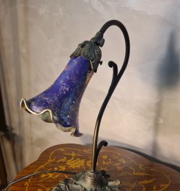 lampe fonte acier patiné bronze et tulipe peint 38x24 style 