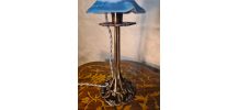 lampe bronze art nouveau tulipe pate de verre signé lumieres