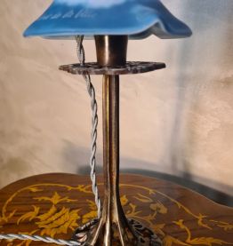lampe bronze art nouveau tulipe pate de verre signé lumieres
