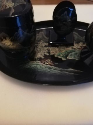 Ensemble décoratif chinois  laqué noir 5 pièces